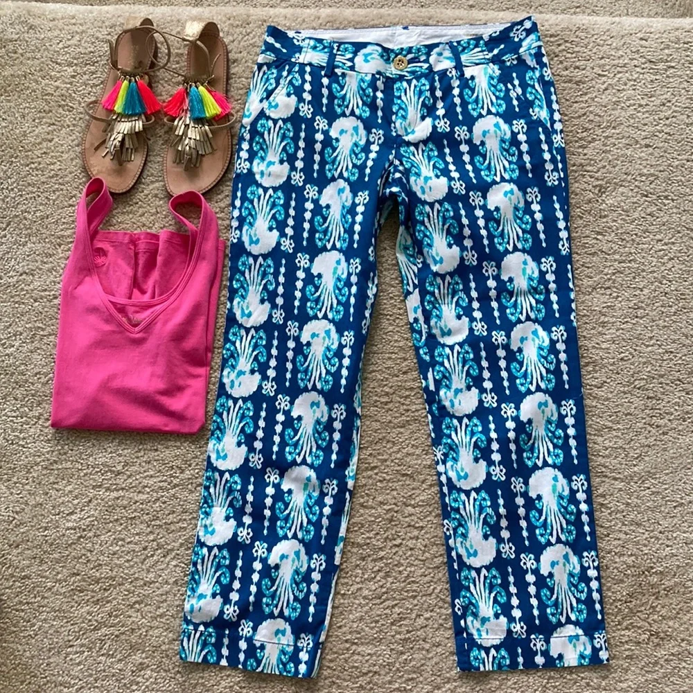 Lilly Pulitzer Cocoanut Walk Crop Indigo Get In Line - Picture 1 of 8